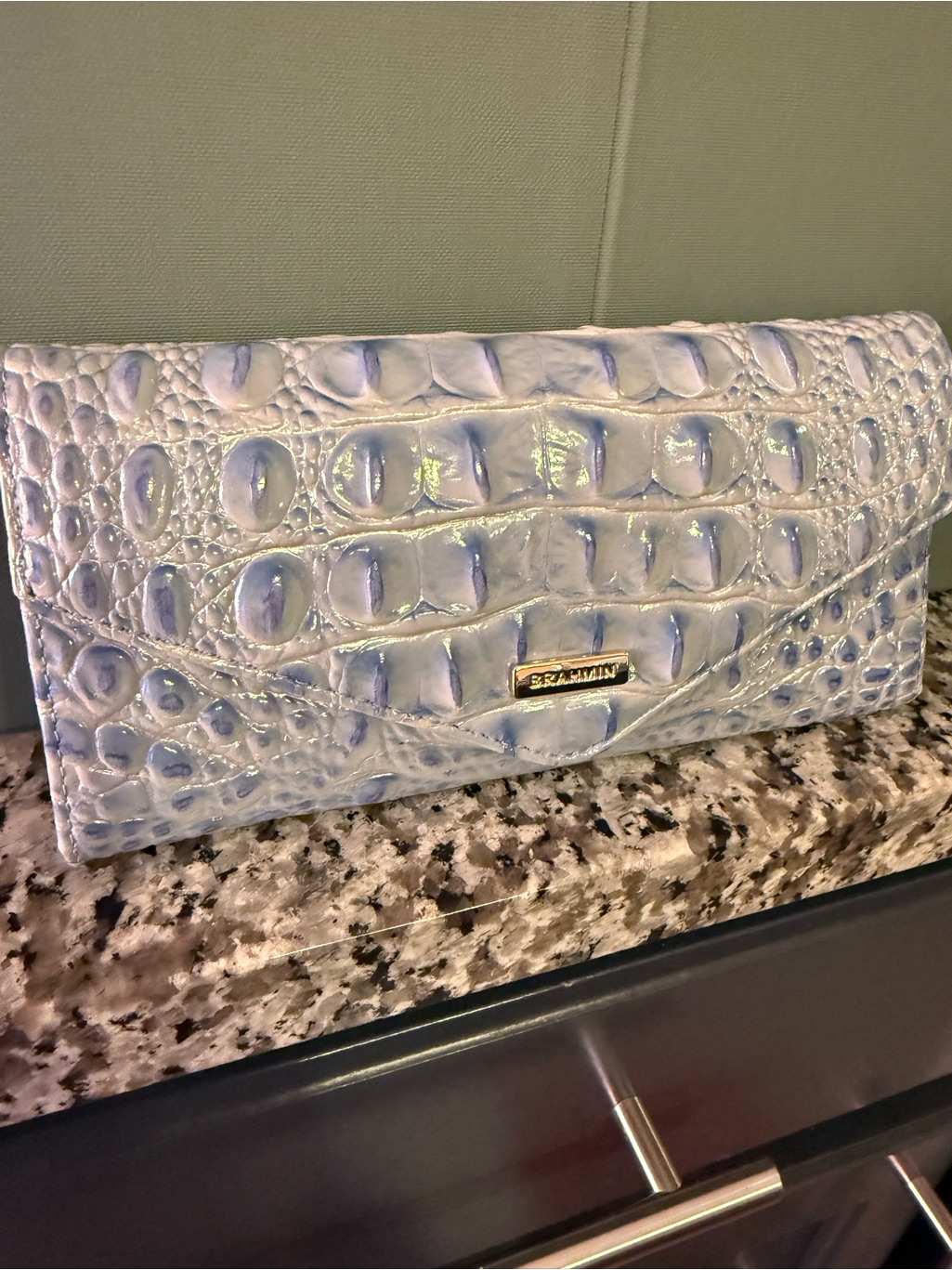 Brahmin Iridescent Croc-Embossed Leather Wallet Baby Blue
